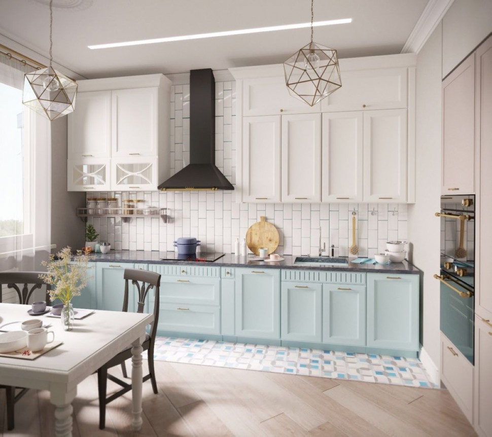 Синяя кухня 6 метров угловая Germes ДСП, МДФ 1 метр Вариант 2501