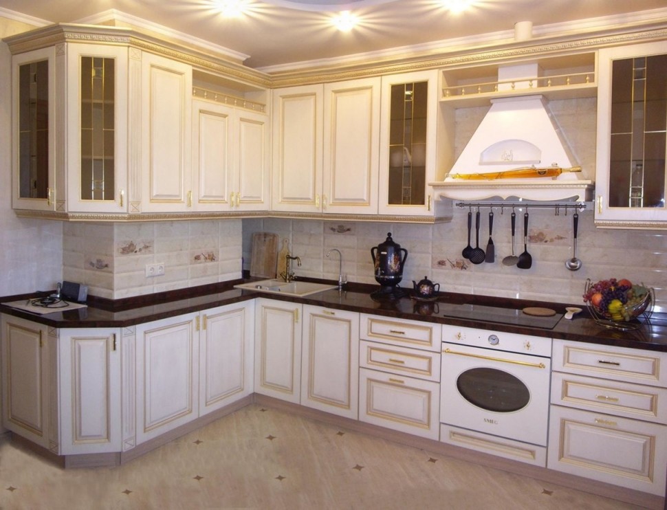 Кантри немецкая кухня из натурального дерева Deluxe, ДСП 1м Вариант 1129