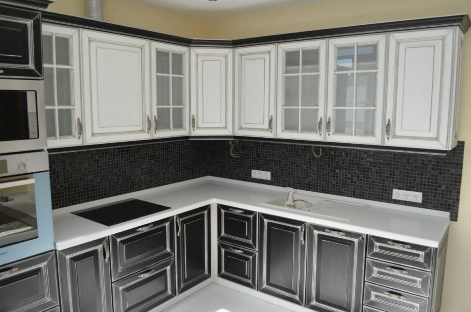 Кантри итальянская стеклянная кухня Deluxe, ДСП 1м Вариант 2131