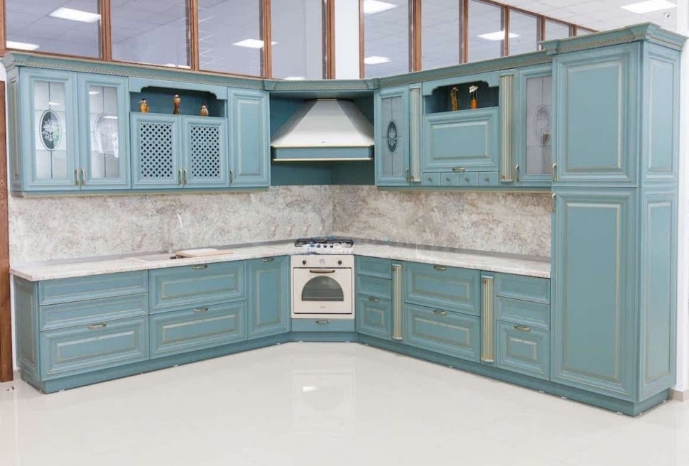 Лофт немецкая стеклянная кухня Deluxe, ДСП 1м Вариант 2181