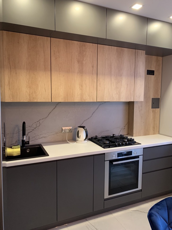 Хай-тек немецкая пластик кухня Deluxe, ДСП 1м Вариант 1798