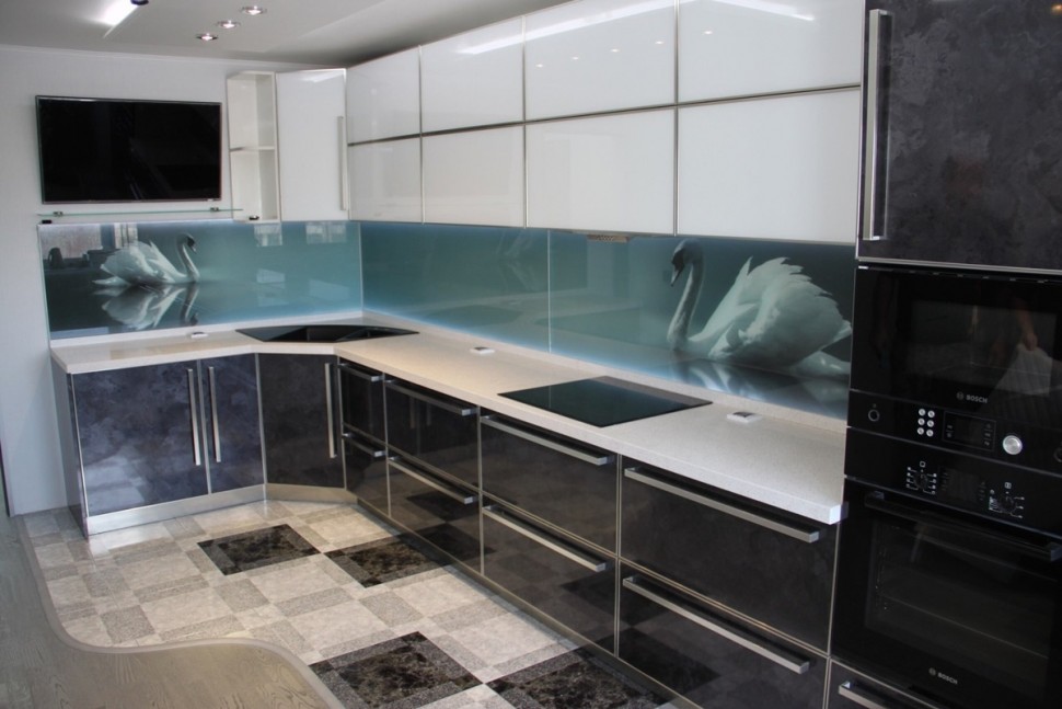 Хай-тек немецкая пластик кухня Deluxe, ДСП 1м Вариант 1797