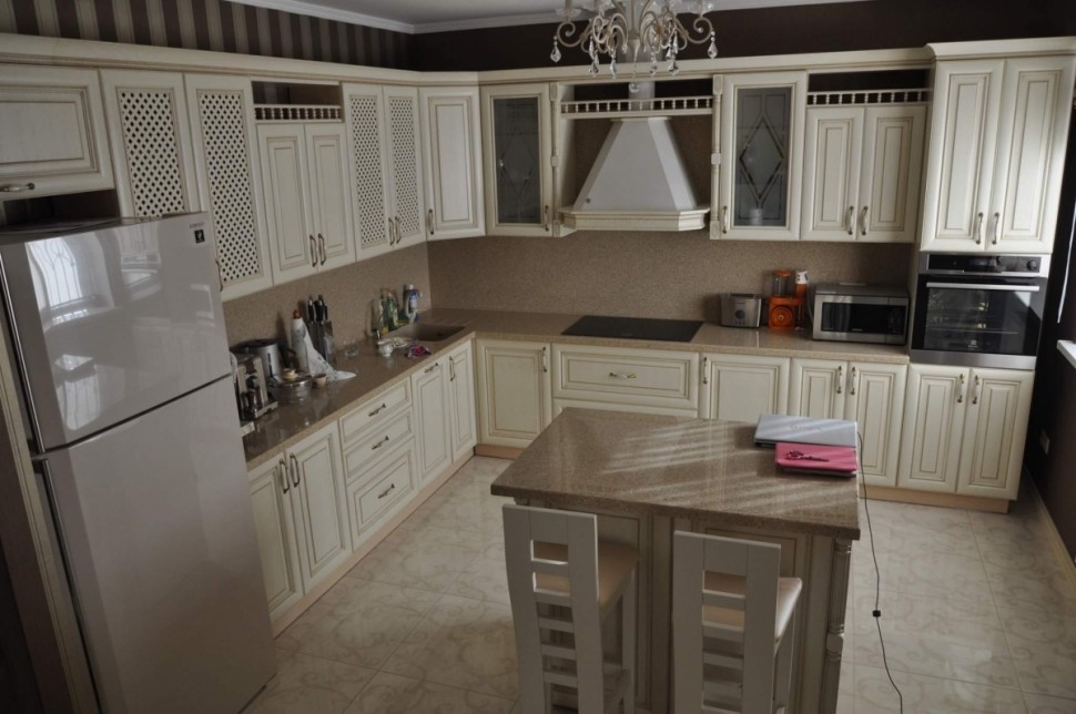 Кантри итальянская стеклянная кухня Deluxe, ДСП 1м Вариант 2130