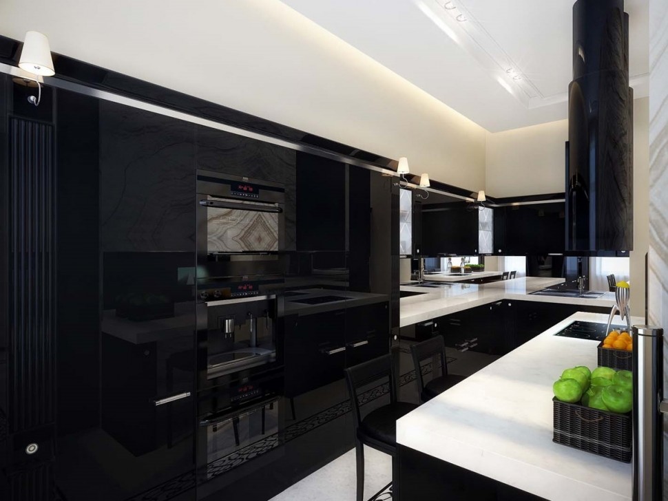 Хай-тек немецкая стеклянная кухня Deluxe, ДСП 1м Вариант 2001