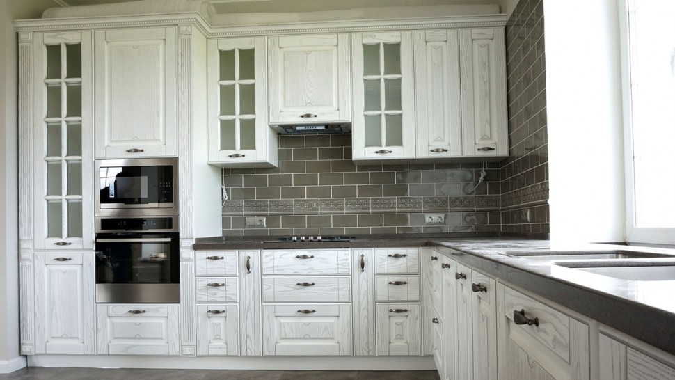 Класcика европейская стеклянная кухня Deluxe, ДСП 1м Вариант 2147