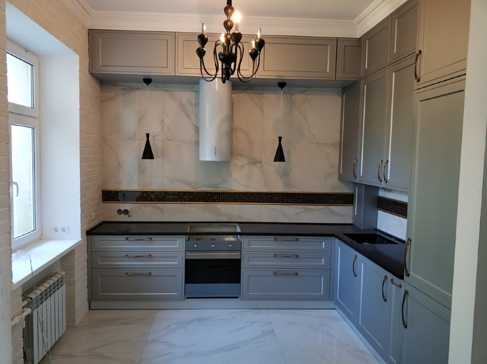 Барокко итальянская стеклянная кухня Germes, ДСП 1м Вариант 975 Барокко итальянская стеклянная кухня Germes, ДСП 1м Вариант 975